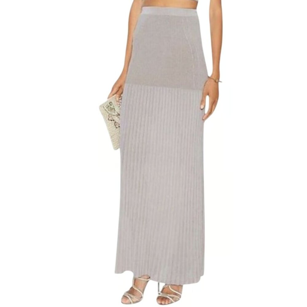 NWT Ronny Kobo IONE in French Gray Plaited Rib Stretch Knit Maxi Skirt XS $356 - Picture 7 of 8